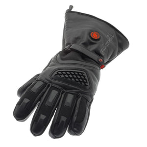 Glovii black leather heated motorcycle glove with protective knuckle padding