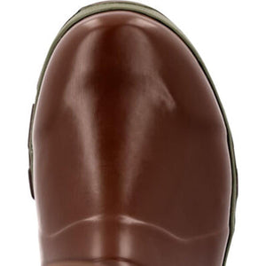 Close up of a brown rubber boot toe