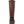 Back view of a tall brown rubber rain boot with a green sole