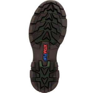 Bottom view of Xtratuf boot tread with chevron pattern