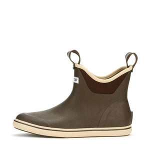 Xtratuf brown ankle deck boot with cream sole and pull tabs