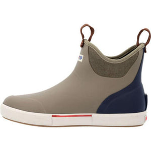 Xtratuf ankle deck boot in tan and navy with white sole