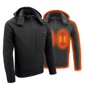 NexGen black hooded heated jacket showing internal heating elements
