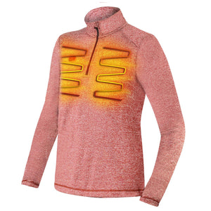 Red long sleeve quarter zip shirt with glowing heating element graphic on chest