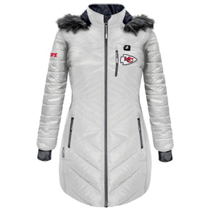 ActionHeat Kansas City Chiefs white quilted heated parka with faux fur hood