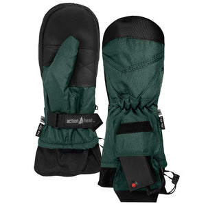 ActionHeat green and black battery heated mittens with adjustable wrist strap