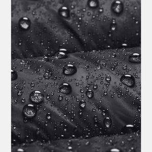 Water droplets beading on black water resistant fabric