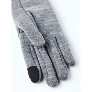 Hestra grey knit glove with black touchscreen compatible fingertip