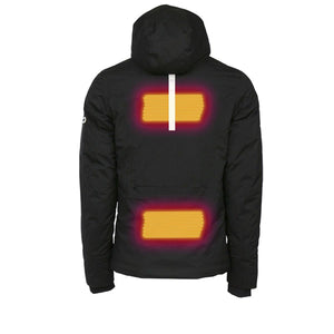 Volt Heat black hooded jacket showing back heating element locations