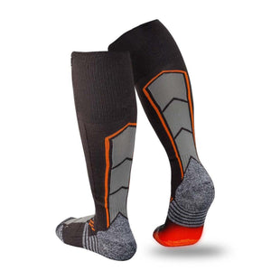 Mobile Warming black knee high socks with grey and orange accents
