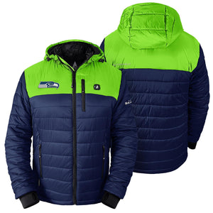 ActionHeat Seattle Seahawks 5V Men's Colorblock Puffer Battery Heated Jacket