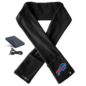 ActionHeat black fleece scarf with Buffalo Bills logo power bank and charging cable