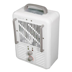 Comfort Glow white portable electric space heater with top handle and two control knobs