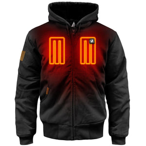 ActionHeat black zip up hoodie with glowing orange chest heating panels