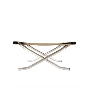 Snow Peak folding camp cot with beige fabric and silver metal frame