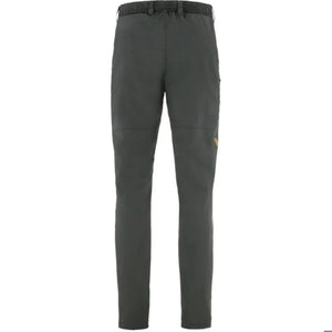 Back view of dark grey FjallRaven trousers with elasticated waistband