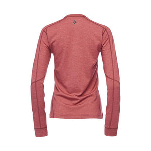 Back view of a red Black Diamond long sleeve base layer shirt