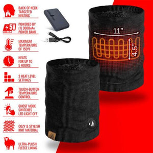 ActionHeat heated neck gaiter with power bank and feature list
