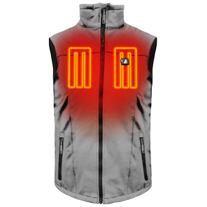 Grey heated vest with visible orange heating elements on the chest