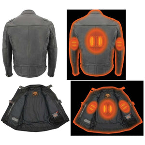 Milwaukee Leather heated motorcycle jacket showing exterior and interior heating elements