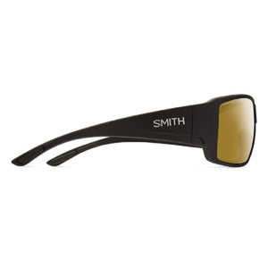Smith Optics black sunglasses with gold lenses viewed from the side