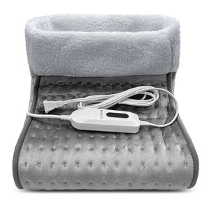 Aheata grey electric foot warmer with white sherpa lining and power controller