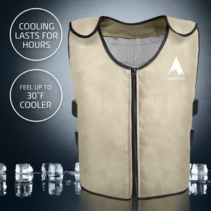 AlphaCool beige cooling vest with zipper closure and adjustable side straps