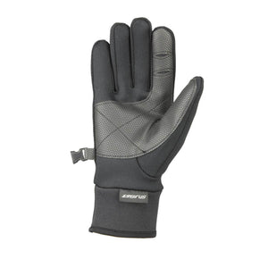 Seirus black glove with textured palm grip and wrist buckle