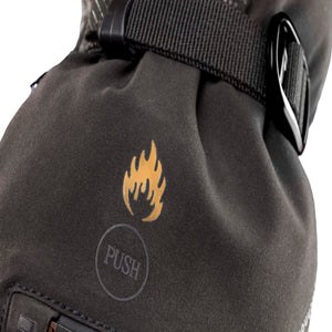 Zanier glove featuring a flame icon and push button control