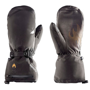 Zanier black heated mittens with adjustable wrist strap and zipper pocket