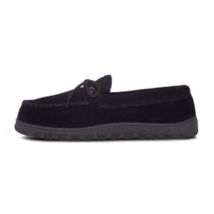 Cloud Nine Sheepskin black suede moccasin slipper with lace detail