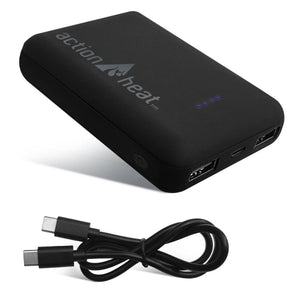 ActionHeat black portable power bank with charging cable