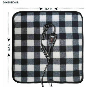 Zone Tech black and white plaid heated seat cushion with 15.7 inch dimensions and power controller