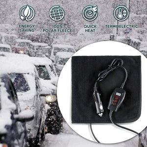Black polar fleece electric car blanket with 12V plug and digital temperature controller