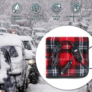 Zone Tech red and black plaid heated car blanket with power cord and controller