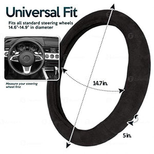 Zonetech black steering wheel cover with 14.7 inch diameter and 5 inch width dimensions