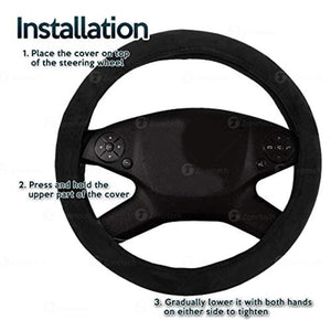 Zone Tech steering wheel cover installation guide showing three steps