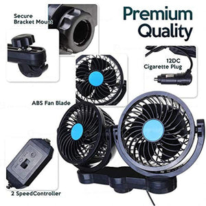 Zone Tech dual head car fan with bracket mount 12V cigarette plug and two speed controller