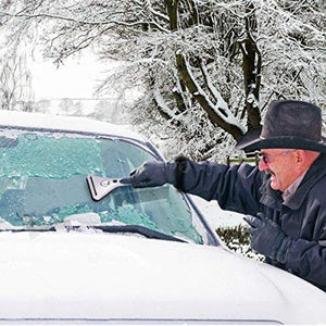 Person using a Zonetech ice scraper to remove ice from a car windshield