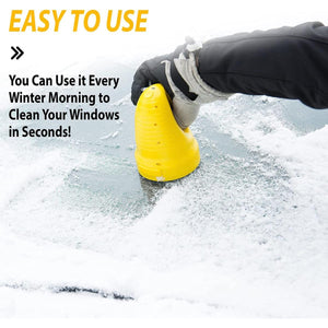 Zone Tech yellow round ice scraper clearing snow from a car windshield