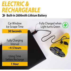 Zone Tech electric ice scraper charging specifications including battery life and charge time
