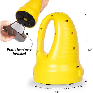 Zone Tech yellow handheld fabric shaver with protective cover and dimensions of 6.3 inches by 4.3 inches