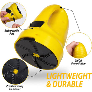 Zone Tech yellow handheld ice grinder with rechargeable port and power button