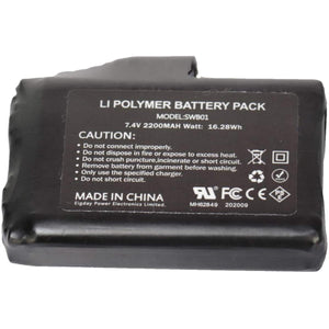 Savior Heat 7.4V 2200mAh lithium polymer battery pack with safety warnings and certification labels