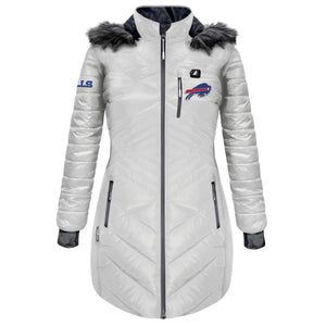 Buffalo Bills ActionHeat women's white quilted parka with faux fur hood