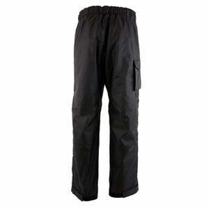NexGen black waterproof rain pants with elastic waistband and side cargo pocket